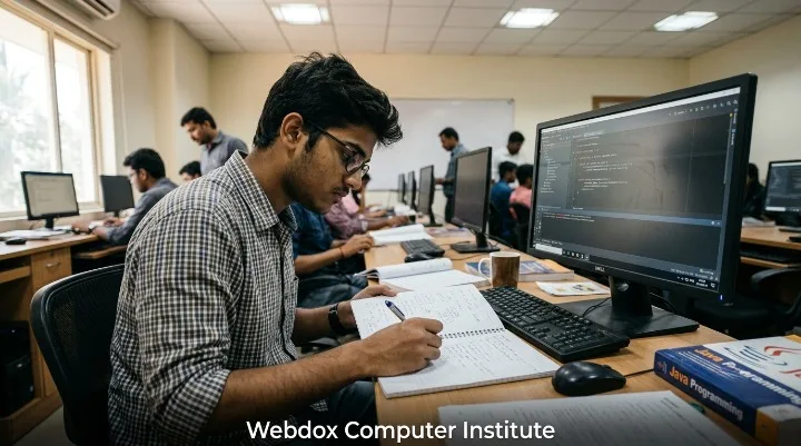 Student writing aim algorithm and Java program in practical notebook